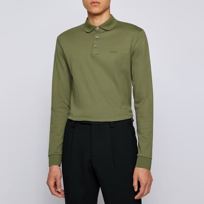 Khaki Pado Long Sleeve Cotton Polo Shirt