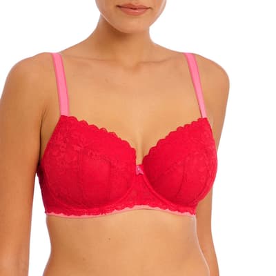 Red Offbeat Padded Half Cup Bra