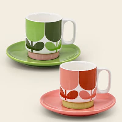 Set of 2 Block Flower Espresso Cup & Saucer