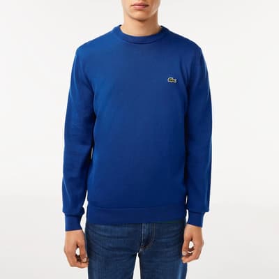 Blue Crew Neck Knit Cotton Jumper