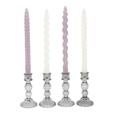 Set of 4 Grey Glass Candle Sticks
