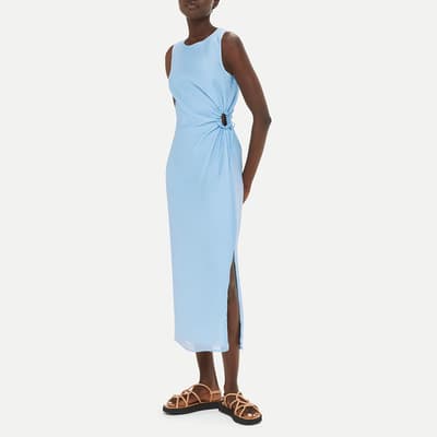 Pale Blue Textured Cut Out Midi Dress