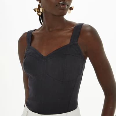 Black Lola Bustier Linen Blend Top