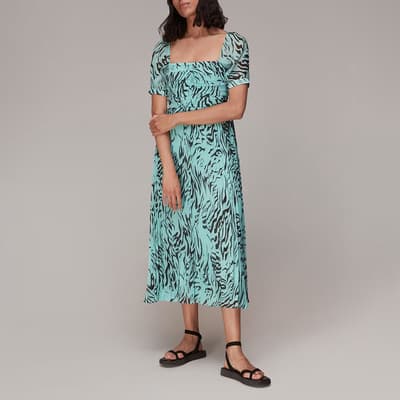 Turquoise Midnight Tiger Pleated Dress