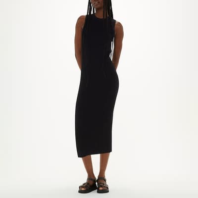 Black Ida Ribbed Cotton Blend Dress