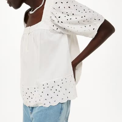 White Tera Broderie Cotton Blouse