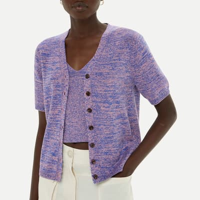Blue/Pink Short Sleeve Cotton Blend Cardigan