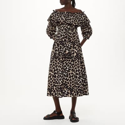 Black Leopard Print Cotton Bardot Dress