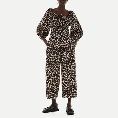 Brown Leopard Print Cotton Jumpsuit