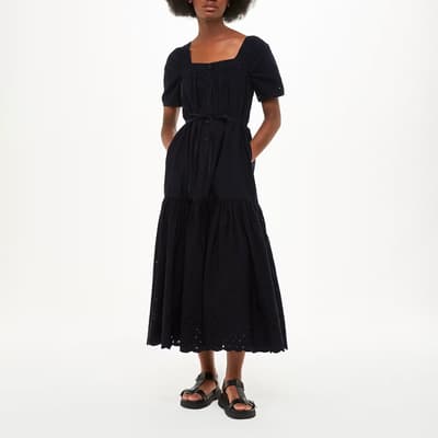 Black Broderie Poplin Trapeze Cotton Dress