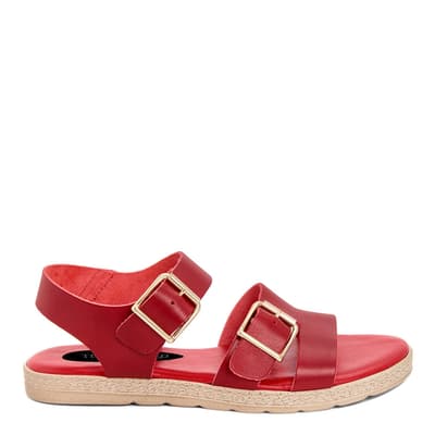 Red Double Buckle Fastening Flat Sandals