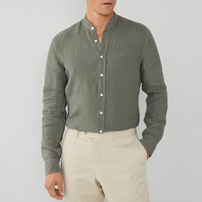 Sage Grandad Collar Linen Shirt