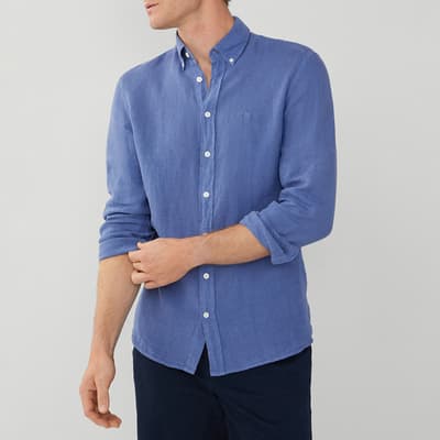 Mid Blue Long Sleeve Slim Fit Linen Shirt