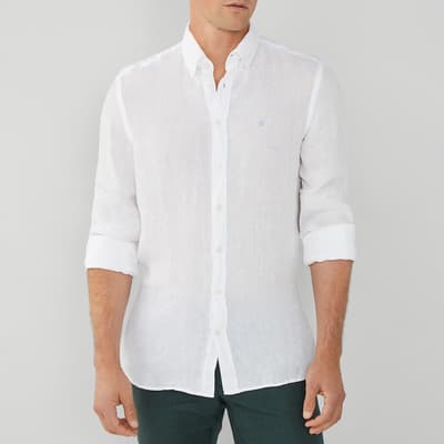 White Long Sleeve Slim Fit Linen Shirt