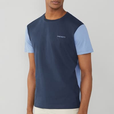 Blue Colour Block Cotton T-Shirt