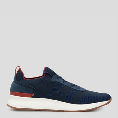 Navy Knit Design Suede Trainers