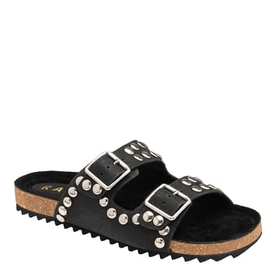 Black Rossan Suede Flat Sandals