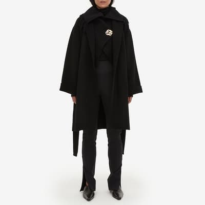 Black Wool Trullas Wrap Coat