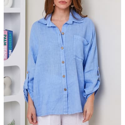 Blue Linen Pocket Shirt