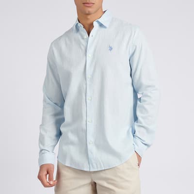 Pale Blue Long Sleeve Linen Blend Shirt