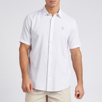 White Short Sleeve Linen Blend Shirt