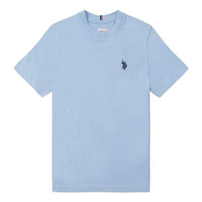 Boy's Blue Embroidered Logo Cotton T-Shirt