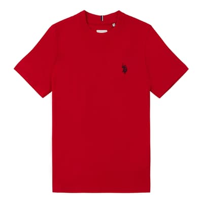 Boy's Red Embroidered Logo Cotton T-Shirt