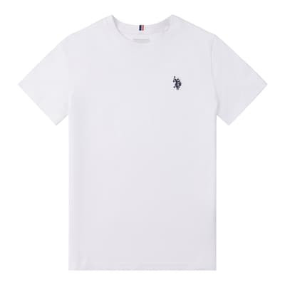 Boy's White Embroidered Logo Cotton T-Shirt