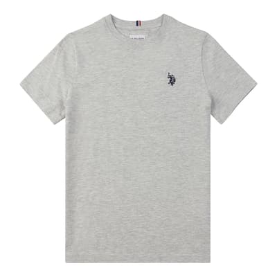 Boy's Grey Embroidered Logo Cotton T-Shirt