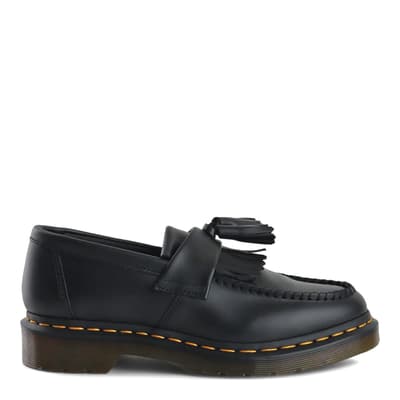 Unisex Black Yellow Stitch Smooth Leather Tassel Loafers