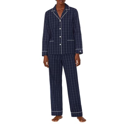 Navy Check Long Sleeve Pyjama Set