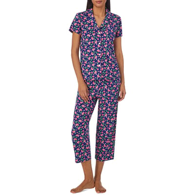 Navy Floral Capri Pyjama Set