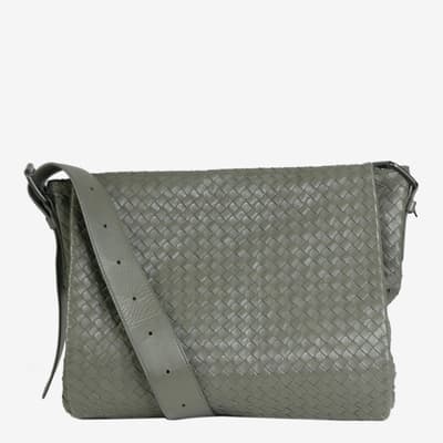 Bottega Veneta Grey Intrecciato Leather Messenger Bag 