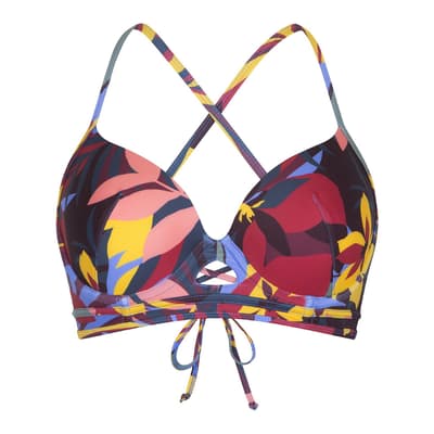 Multi Leaf Print Moulded Bikini Top