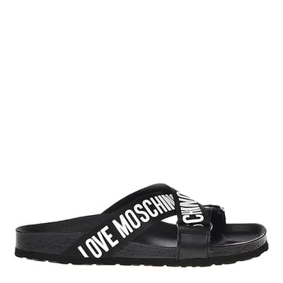 Black/White Crossover Strap Flat Sandals