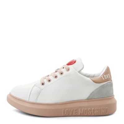 White/Pink Heart Detail Leather Trainers