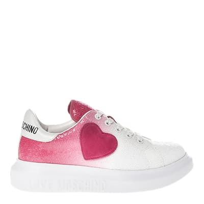 White/Pink Heart Gradient Logo Trainers
