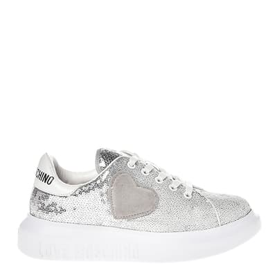 Silver Sequins Heart Print Trainers