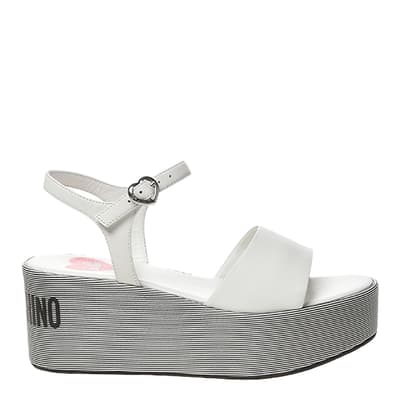 White Logo Print Platform Sandals