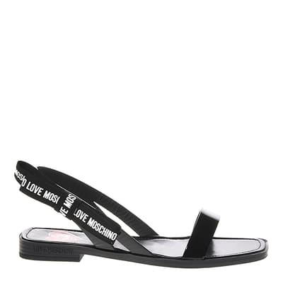 Black Logo Print Strappy Flat Sandals