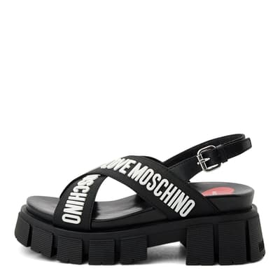 Black Logo Print Crossover Toe Strap Chunky Sandals