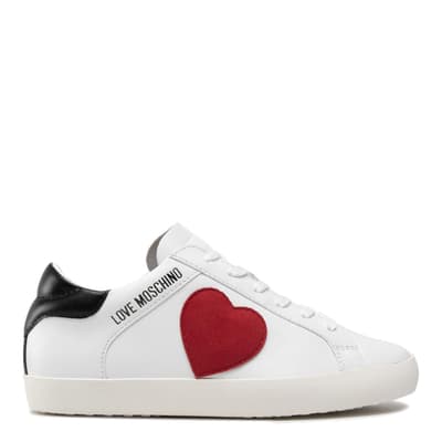 White/Red Heart Logo Print Low Top Trainers