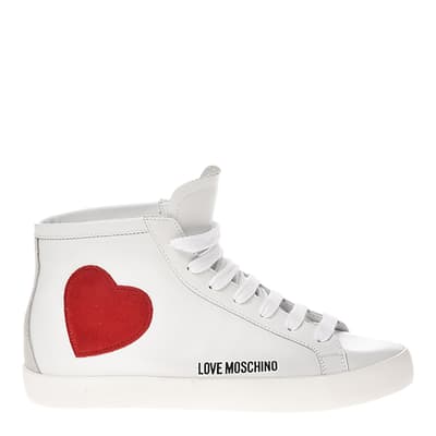White/Red Heart Logo Print High Top Trainers