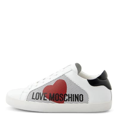 White/Red Logo Print Low Top Trainers