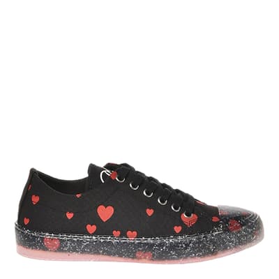 Black/Red Heart Print Low Top Trainers
