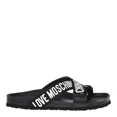 Black Crossover Branded Flat Sandals