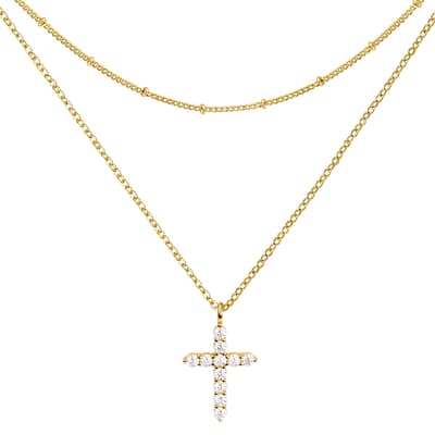 18K Gold Layer Cross Embelished Necklace