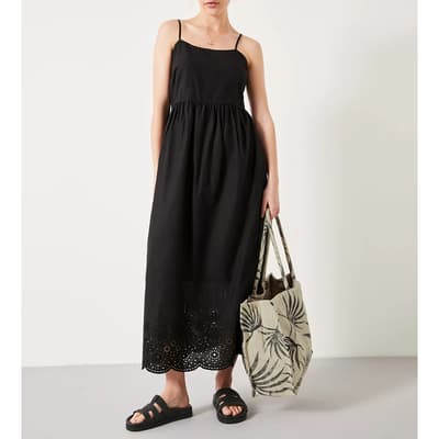 Black Neesha Broderie Cotton Blend Midi Dress