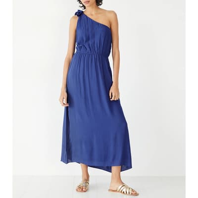 Blue Selena One Shoulder Midi Dress