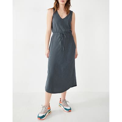 Washed Black V-Neck Midi Cotton Dress